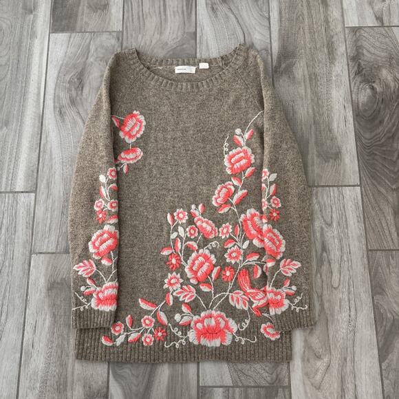 Anthropologie Sleeping on Snow Embroidered Knit Sweater Women Sz Medium Wool - Picture 1 of 8